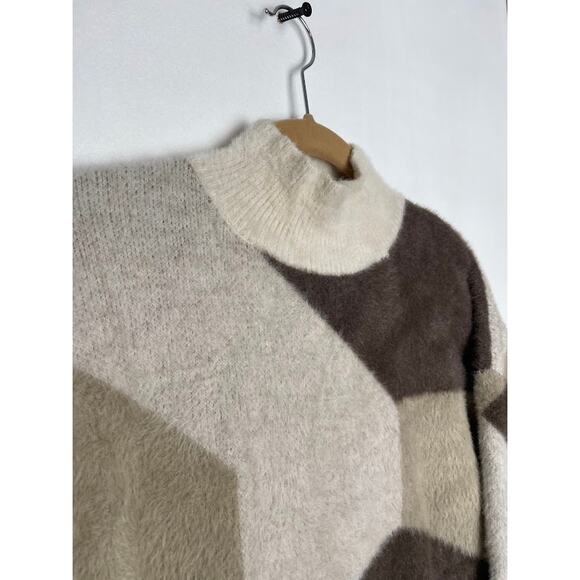 Michelle Nicole Wool Sweater Brown Turtleneck Fall Pullover Geometric Retro Sz M - Picture 3 of 14